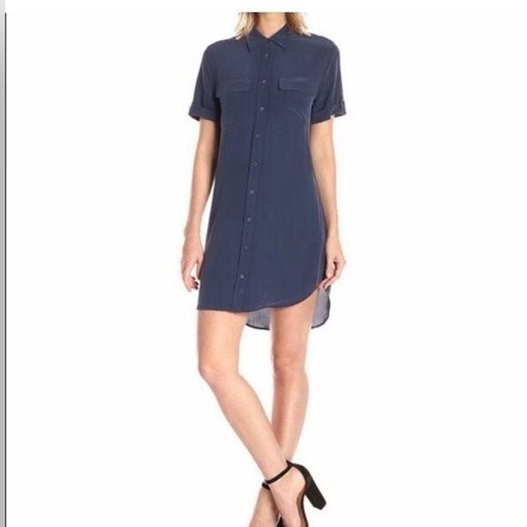 Equipment Navy Blue 100% Silk Collared Shirt Dress Button Down Lightweight Sz SP - Picture 1 of 11